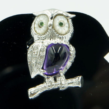 K18アメジストペンダントブローチ「ミミズク」　重量5.37ｇ(石の重量込み）（中古）