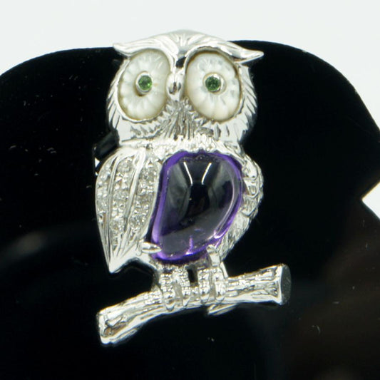 K18アメジストペンダントブローチ「ミミズク」　重量5.37ｇ(石の重量込み）（中古）