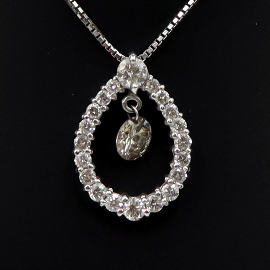 K18WGダイヤペンダントネックレス D0.525ct 0.378ct　ネック長さ約44cm　重量4.18ｇ(石の重量含む) (中古)