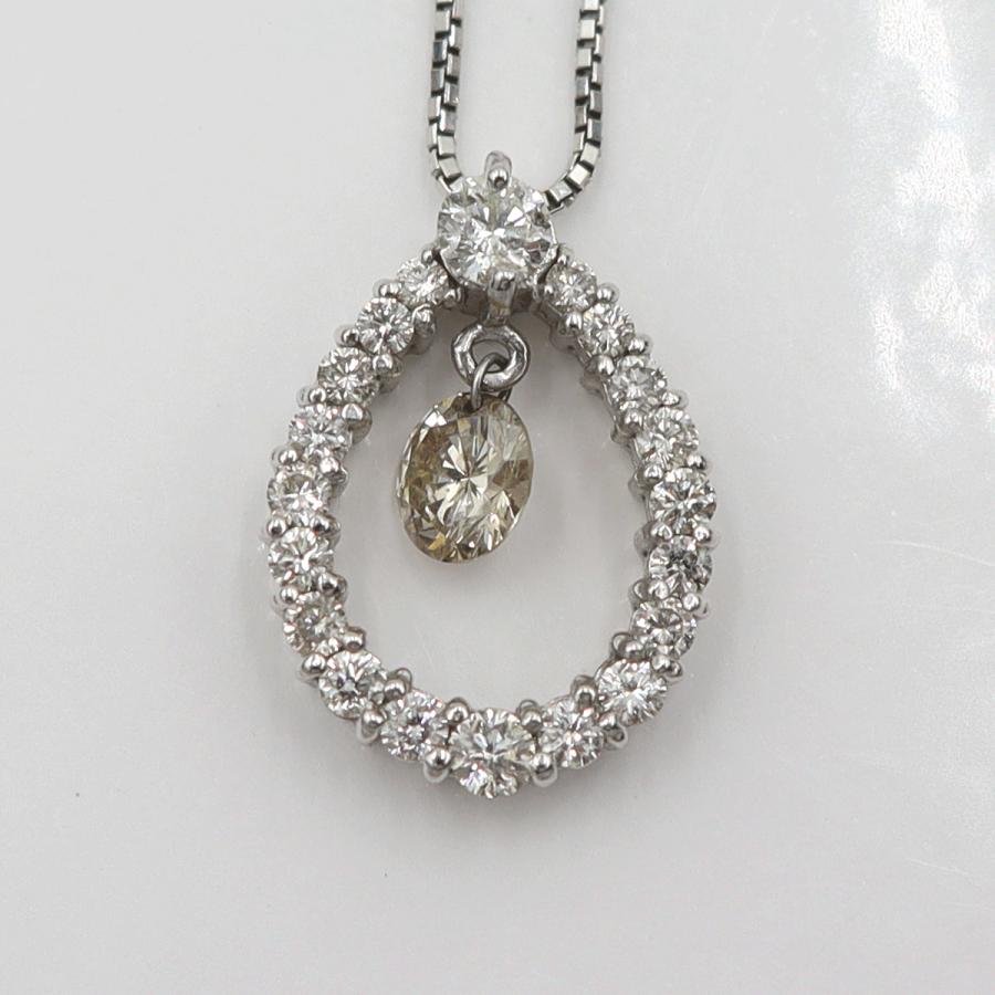 K18WGダイヤペンダントネックレス D0.525ct 0.378ct　ネック長さ約44cm　重量4.18ｇ(石の重量含む) (中古)