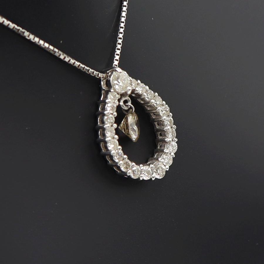 K18WGダイヤペンダントネックレス D0.525ct 0.378ct　ネック長さ約44cm　重量4.18ｇ(石の重量含む) (中古)