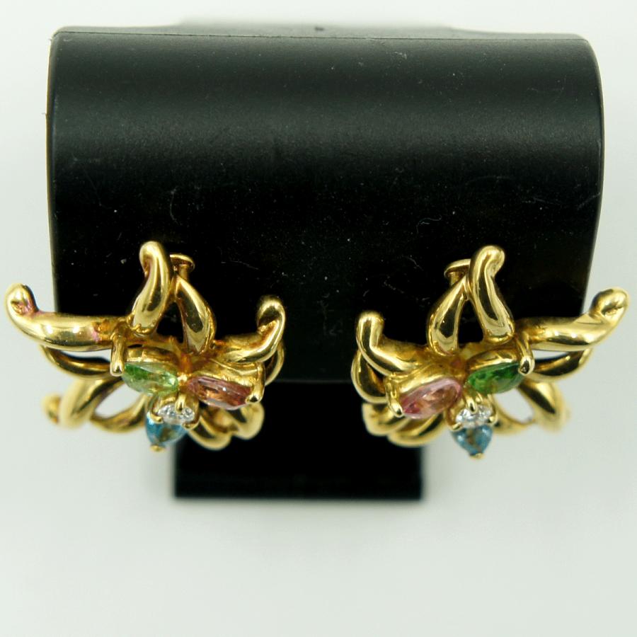 エミリオ・プッチ(Emilio Pucci)　750マルチ石イヤリング　「フラワー」　重量8.76ｇ(石の重量含む)　ハイビスカス　レディース（中古）