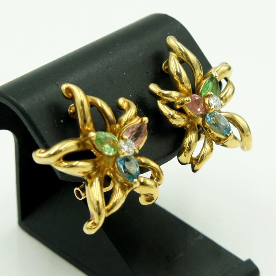 エミリオ・プッチ(Emilio Pucci)　750マルチ石イヤリング　「フラワー」　重量8.76ｇ(石の重量含む)　ハイビスカス　レディース（中古）