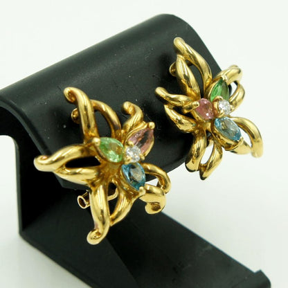 エミリオ・プッチ(Emilio Pucci)　750マルチ石イヤリング　「フラワー」　重量8.76ｇ(石の重量含む)　ハイビスカス　レディース（中古）