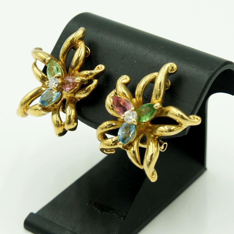 エミリオ・プッチ(Emilio Pucci)　750マルチ石イヤリング　「フラワー」　重量8.76ｇ(石の重量含む)　ハイビスカス　レディース（中古）
