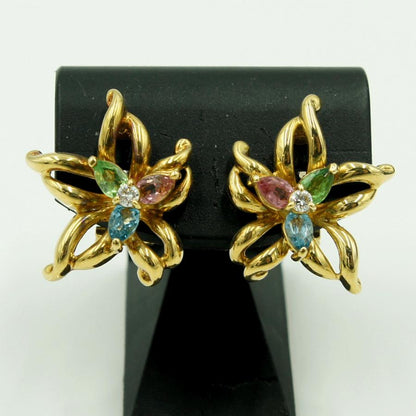 エミリオ・プッチ(Emilio Pucci)　750マルチ石イヤリング　「フラワー」　重量8.76ｇ(石の重量含む)　ハイビスカス　レディース（中古）