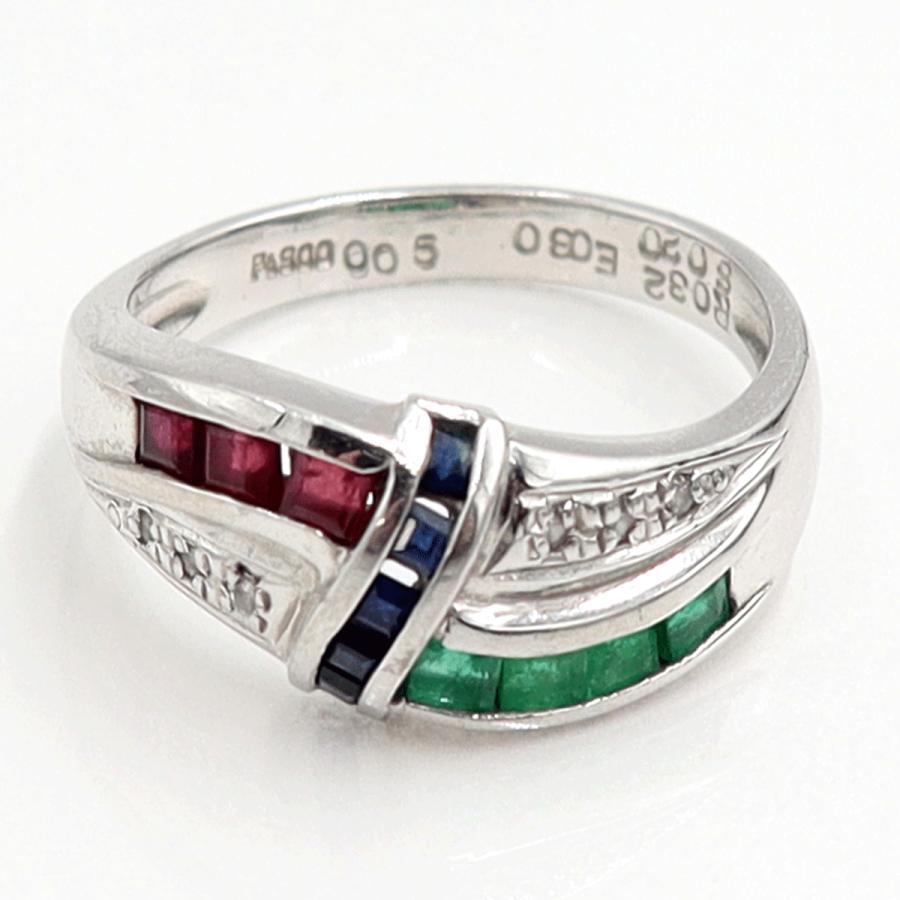 Pt900マルチ石リング　E0.30ct　R0.32ct　S0.20ct　リングサイズ12号　重量5.66ｇ(石の重量含む)　レディース（中古）