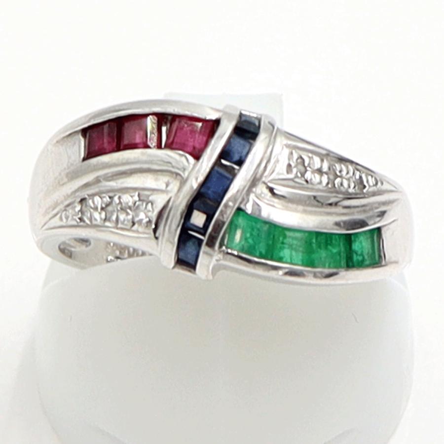 Pt900マルチ石リング　E0.30ct　R0.32ct　S0.20ct　リングサイズ12号　重量5.66ｇ(石の重量含む)　レディース（中古）