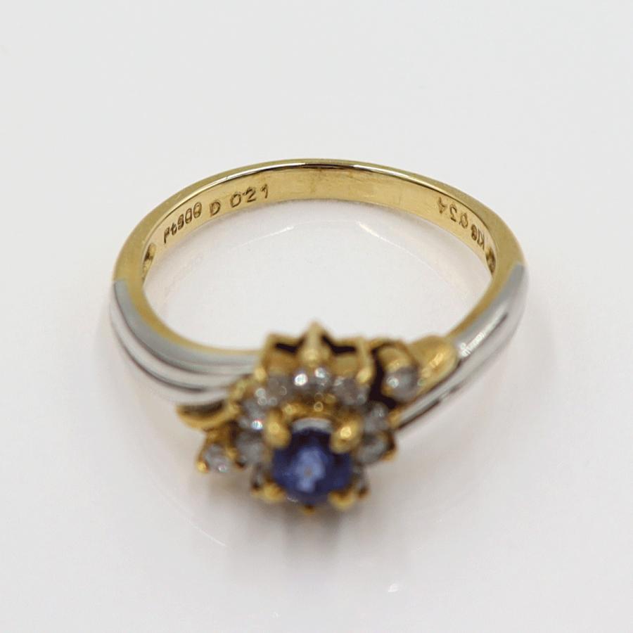 K18/Pt900サファイアリング S0.34ct D0.21ct リングサイズ11号　 重量3.47ｇ(石の重量含む)　レディース(中古)