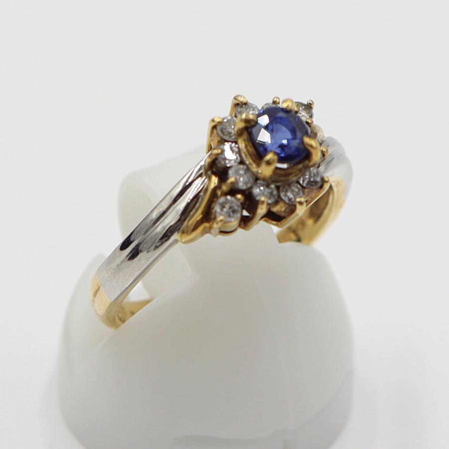 K18/Pt900サファイアリング S0.34ct D0.21ct リングサイズ11号　 重量3.47ｇ(石の重量含む)　レディース(中古)