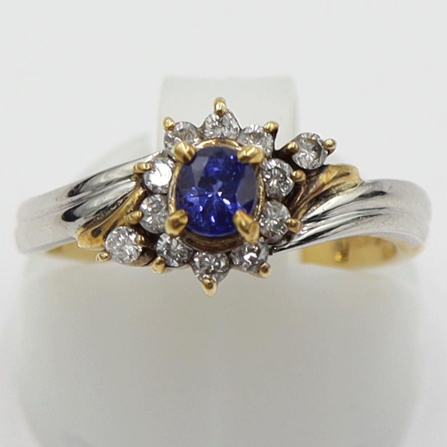 K18/Pt900サファイアリング S0.34ct D0.21ct リングサイズ11号　 重量3.47ｇ(石の重量含む)　レディース(中古)