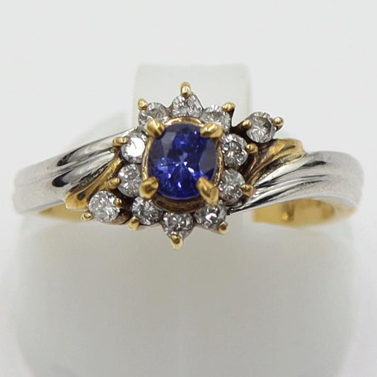 K18/Pt900サファイアリング S0.34ct D0.21ct リングサイズ11号　 重量3.47ｇ(石の重量含む)　レディース(中古)