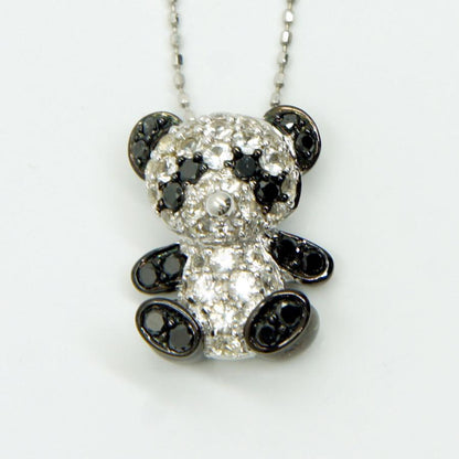 K18WGダイヤモンドパンダ　ペンダント付きネックレス　D0.60,0.20ct　重量4.3ｇ(石の重量含む)（中古）