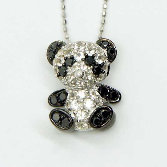 K18WGダイヤモンドパンダ　ペンダント付きネックレス　D0.60,0.20ct　重量4.3ｇ(石の重量含む)（中古）