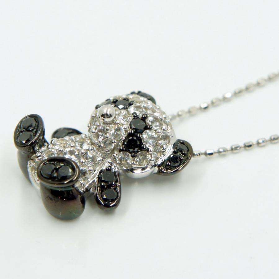 K18WGダイヤモンドパンダ　ペンダント付きネックレス　D0.60,0.20ct　重量4.3ｇ(石の重量含む)（中古）