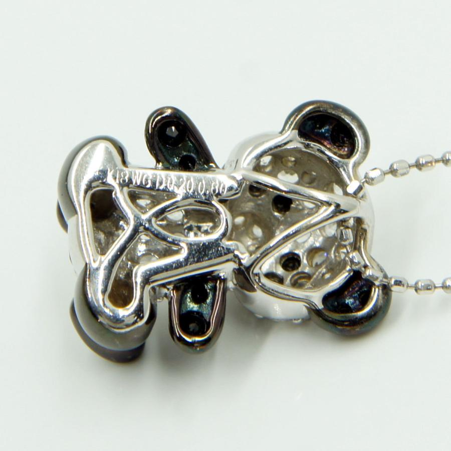 K18WGダイヤモンドパンダ　ペンダント付きネックレス　D0.60,0.20ct　重量4.3ｇ(石の重量含む)（中古）