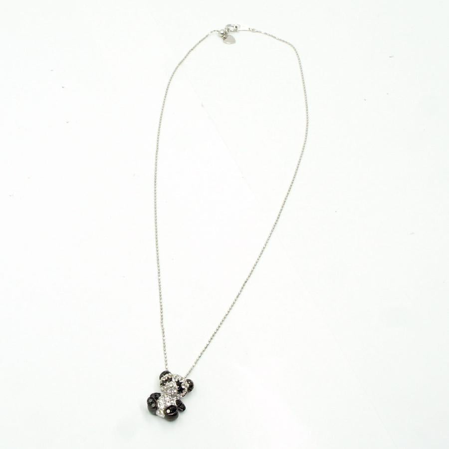 K18WGダイヤモンドパンダ　ペンダント付きネックレス　D0.60,0.20ct　重量4.3ｇ(石の重量含む)（中古）