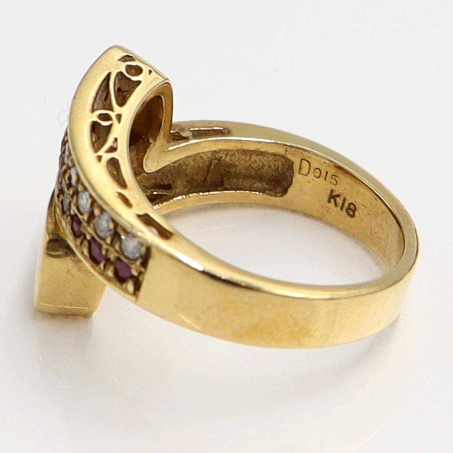 K18ルビーダイヤモンドリング　R0.17ct　D0.15ct　リングサイズ11号　重量7.37ｇ(石の重量含む)　レディース（中古）