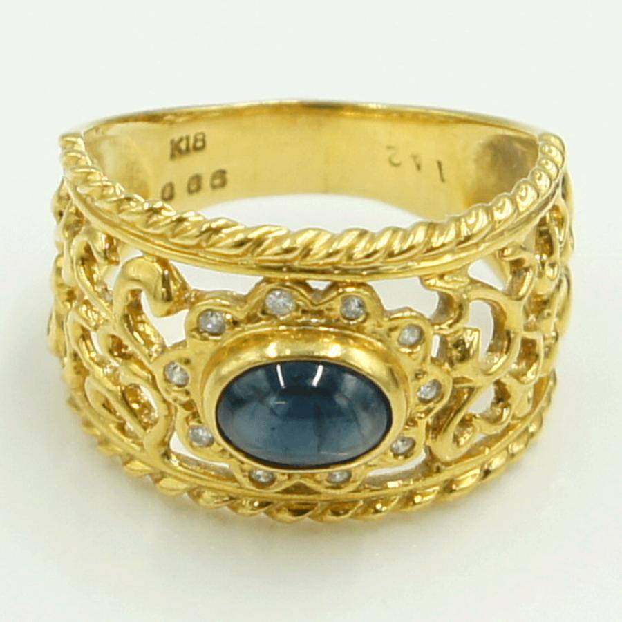 K18サファイアダイヤモンドリング　S1.42ct　D0.06ct　リングサイズ15号　重量5.70ｇ(石の重量含む)　レディース（中古）