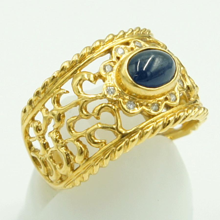 K18サファイアダイヤモンドリング　S1.42ct　D0.06ct　リングサイズ15号　重量5.70ｇ(石の重量含む)　レディース（中古）