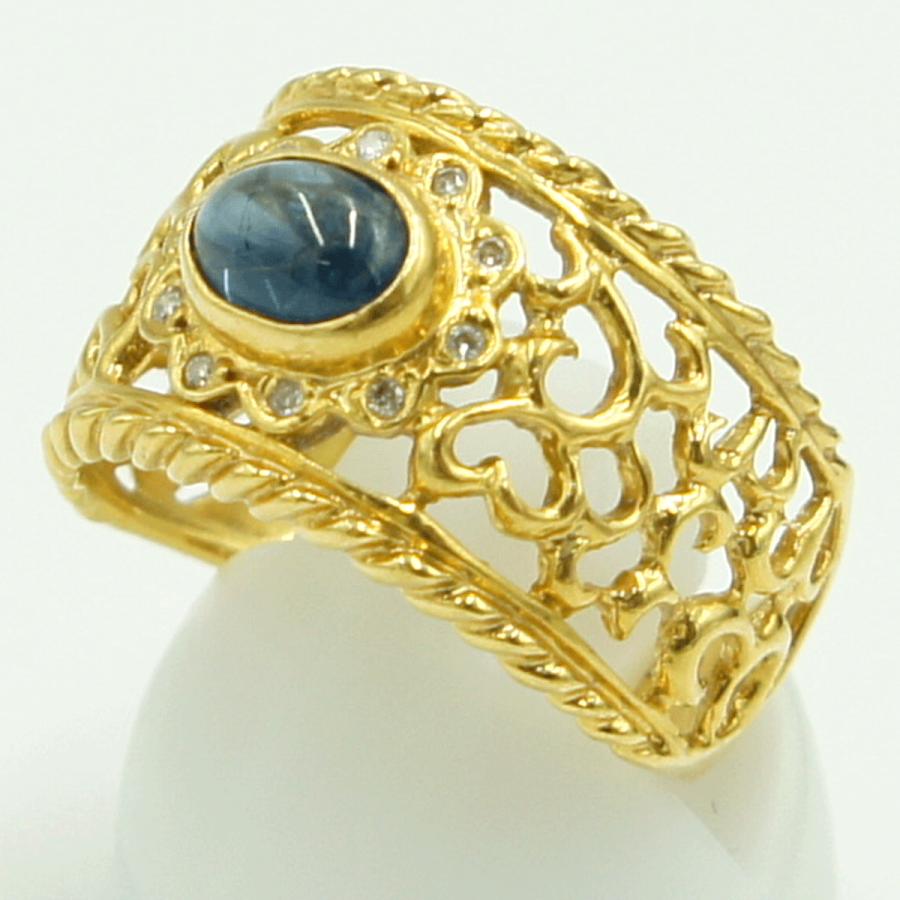 K18サファイアダイヤモンドリング　S1.42ct　D0.06ct　リングサイズ15号　重量5.70ｇ(石の重量含む)　レディース（中古）