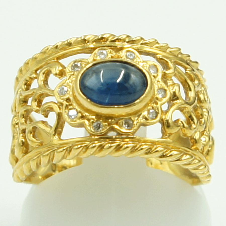 K18サファイアダイヤモンドリング　S1.42ct　D0.06ct　リングサイズ15号　重量5.70ｇ(石の重量含む)　レディース（中古）