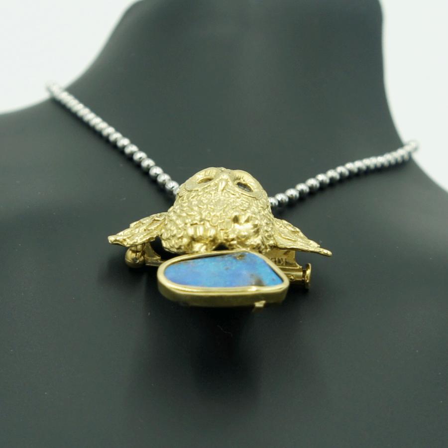 K18ボルダーオパールペンダントOP5.26ct「フクロウ」　重量9.04ｇ(石の重量込み）（中古）