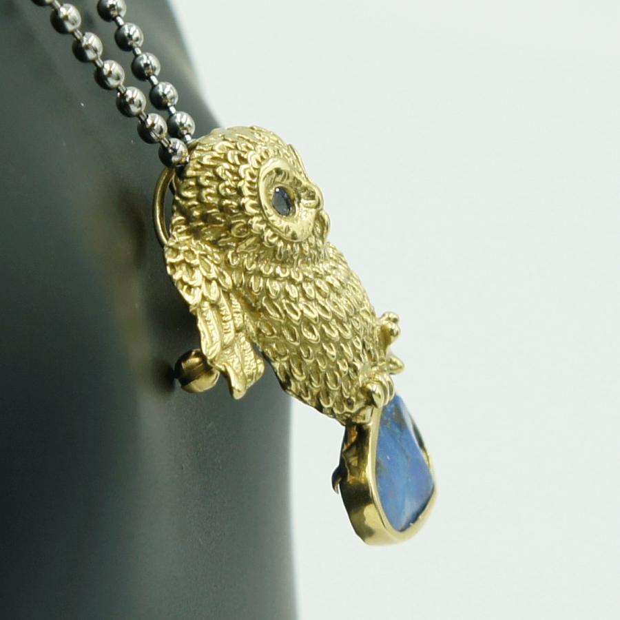 K18ボルダーオパールペンダントOP5.26ct「フクロウ」　重量9.04ｇ(石の重量込み）（中古）