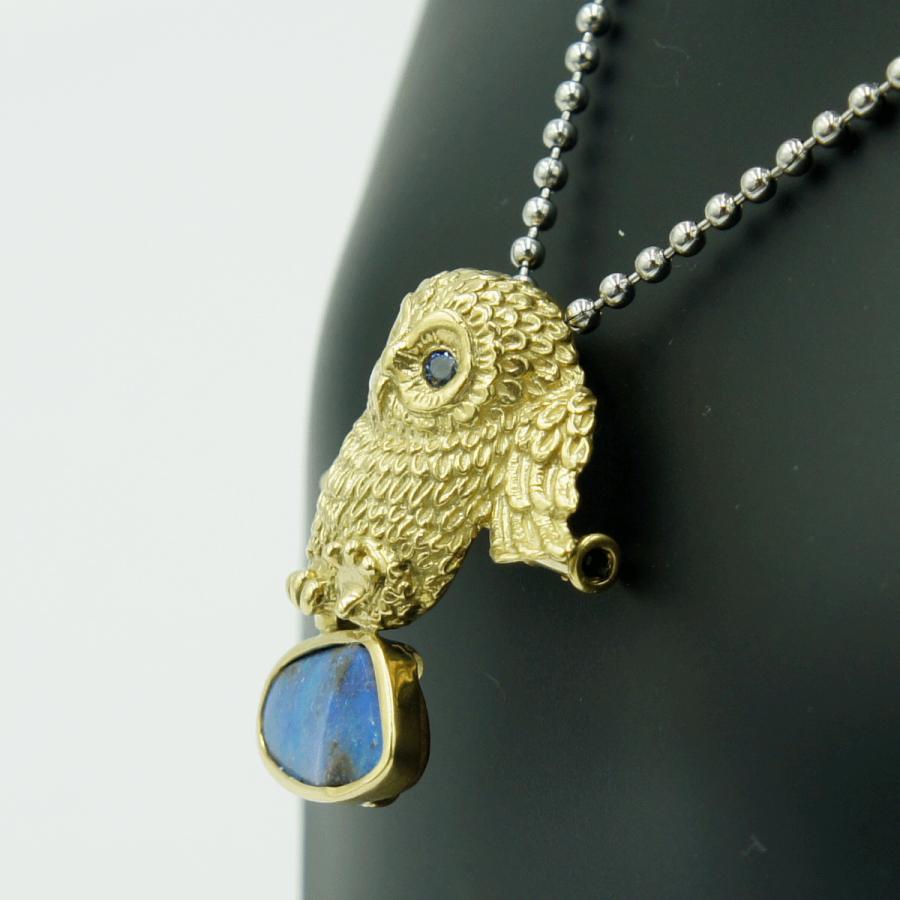 K18ボルダーオパールペンダントOP5.26ct「フクロウ」　重量9.04ｇ(石の重量込み）（中古）