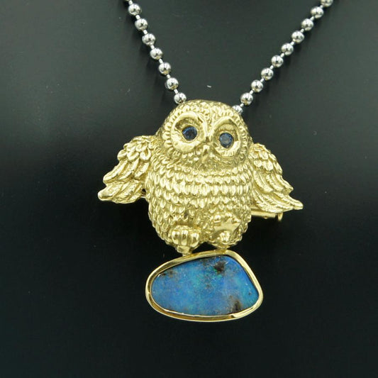 K18ボルダーオパールペンダントOP5.26ct「フクロウ」　重量9.04ｇ(石の重量込み）（中古）