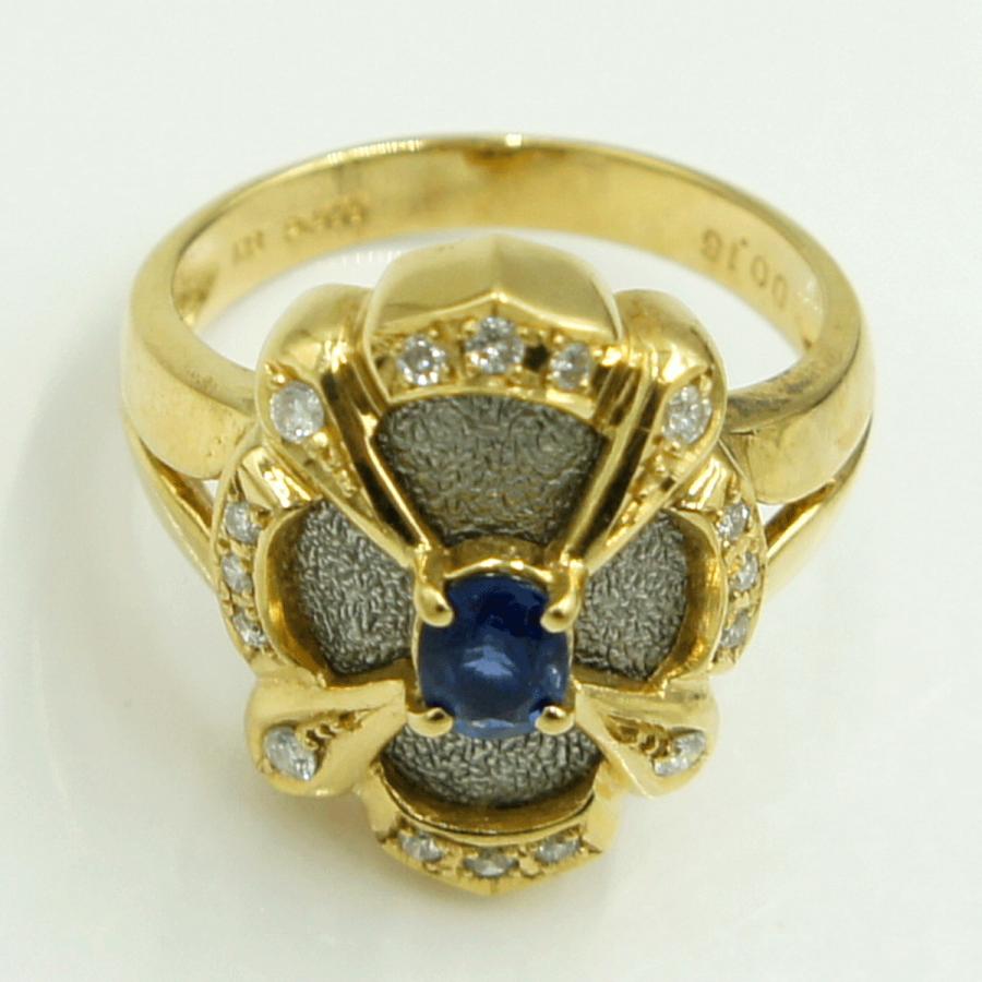 K18/Pt900サファイアダイヤモンドリング　S0.39ct　D0.16ct　リングサイズ11号　重量6.33ｇ(石の重量含む)　レディース（中古）