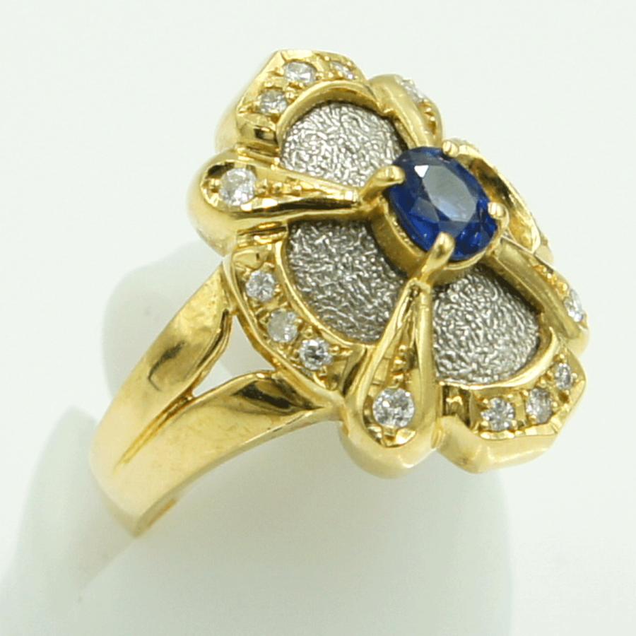 K18/Pt900サファイアダイヤモンドリング　S0.39ct　D0.16ct　リングサイズ11号　重量6.33ｇ(石の重量含む)　レディース（中古）