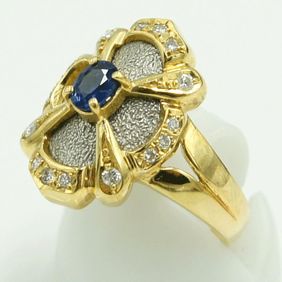 K18/Pt900サファイアダイヤモンドリング　S0.39ct　D0.16ct　リングサイズ11号　重量6.33ｇ(石の重量含む)　レディース（中古）