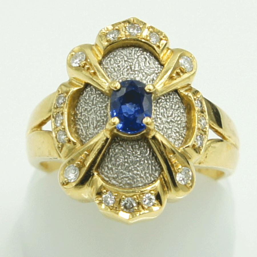 K18/Pt900サファイアダイヤモンドリング　S0.39ct　D0.16ct　リングサイズ11号　重量6.33ｇ(石の重量含む)　レディース（中古）