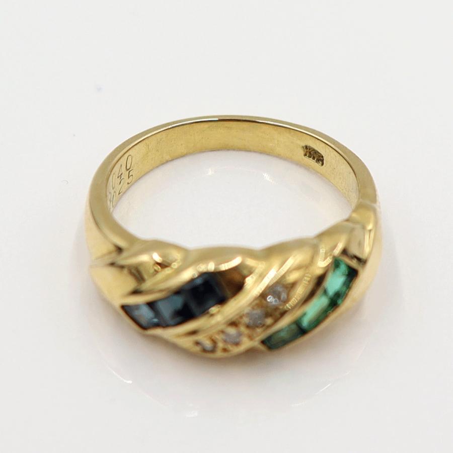 K18マルチ石リング　E0.25ct　S0.40ct　サイズ11号　重量4.89ｇ(石の重量含む) レディース(中古)