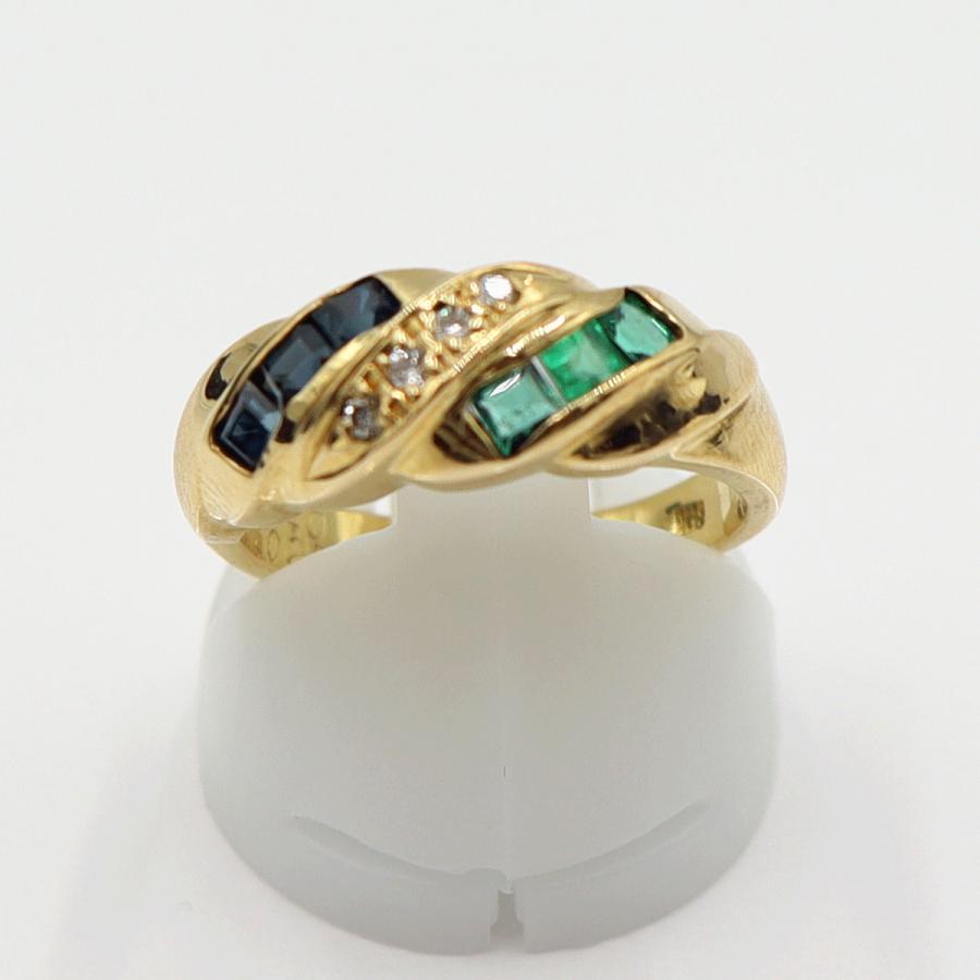 K18マルチ石リング　E0.25ct　S0.40ct　サイズ11号　重量4.89ｇ(石の重量含む) レディース(中古)