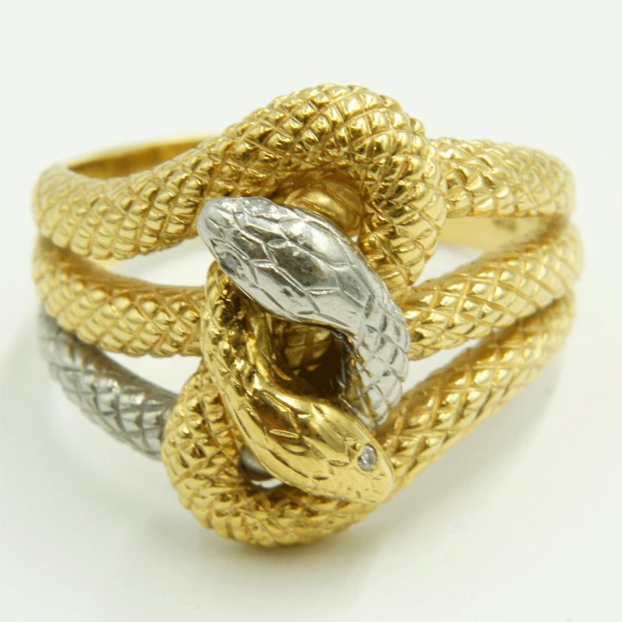 K18/Pt900ファッションリング「蛇・ヘビ・スネーク」リング22号　重量11.80ｇ（中古）
