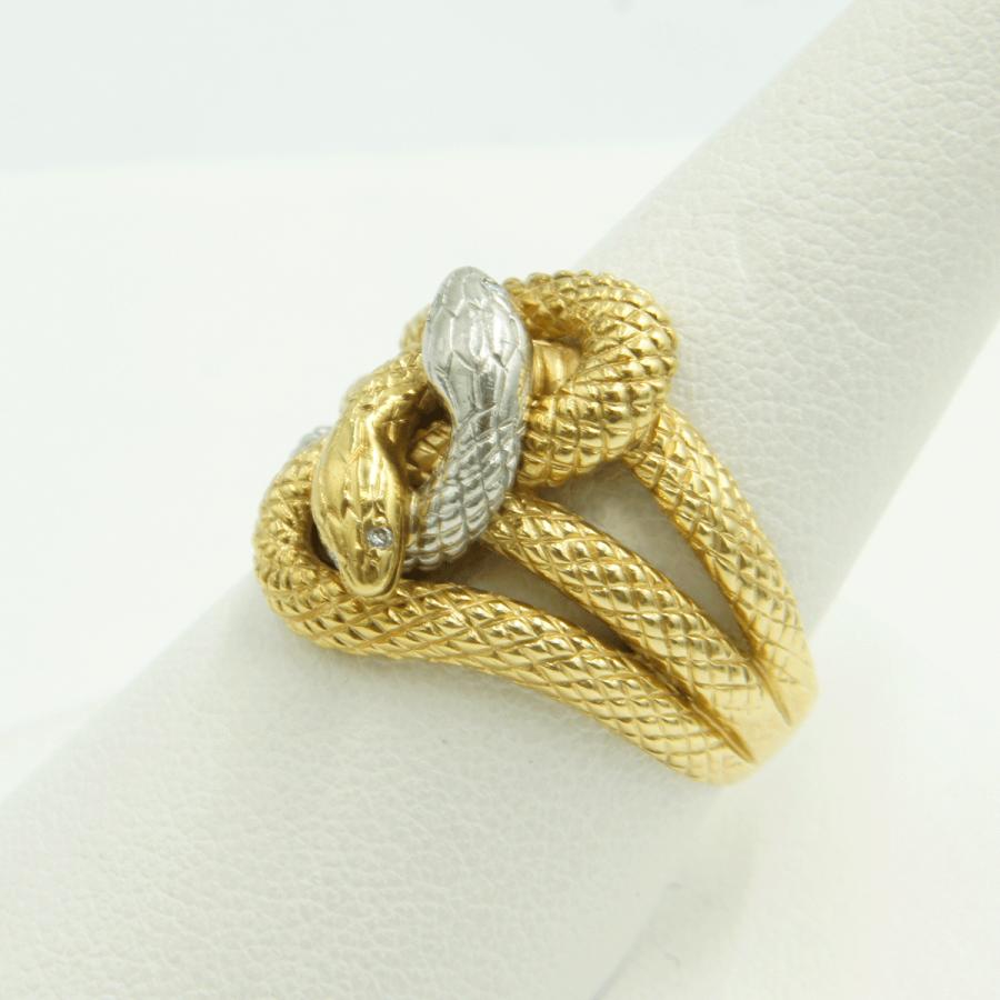 K18/Pt900ファッションリング「蛇・ヘビ・スネーク」リング22号　重量11.80ｇ（中古）