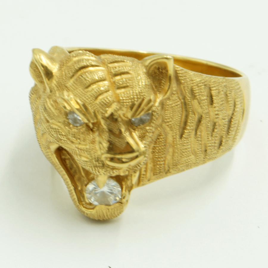 K18ダイヤモンドリング　「トラ・タイガー」リング18号　D0.25　重量20.73ｇ(石の重量込み）（中古）
