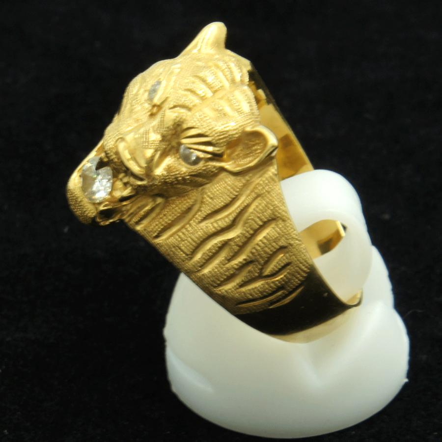 K18ダイヤモンドリング　「トラ・タイガー」リング18号　D0.25　重量20.73ｇ(石の重量込み）（中古）