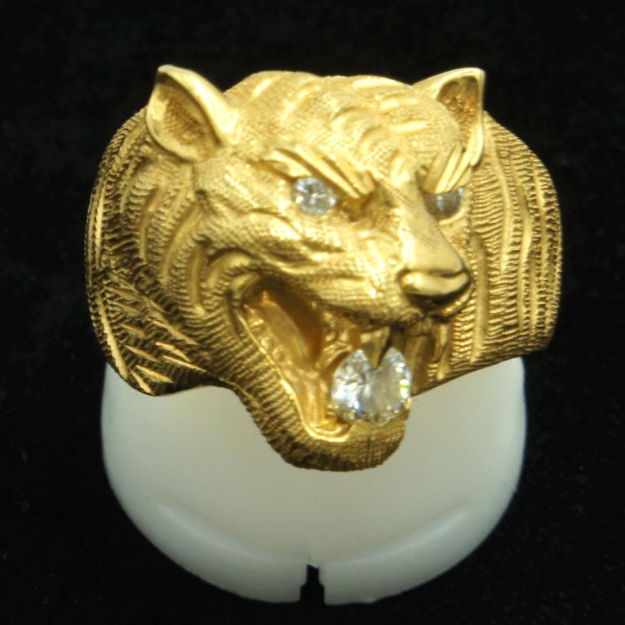 K18ダイヤモンドリング　「トラ・タイガー」リング18号　D0.25　重量20.73ｇ(石の重量込み）（中古）