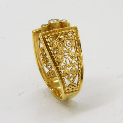 酒井公男（サカイ キミオ）K18ダイヤモンドリング D0.199ct　＃12　唐草模様　鑑別保証書有り　レディース（中古）