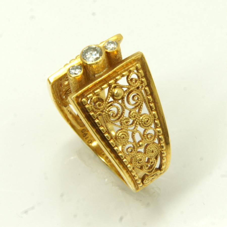 酒井公男（サカイ キミオ）K18ダイヤモンドリング D0.199ct　＃12　唐草模様　鑑別保証書有り　レディース（中古）