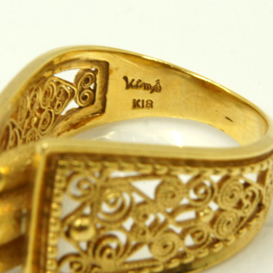 酒井公男（サカイ キミオ）K18ダイヤモンドリング D0.199ct　＃12　唐草模様　鑑別保証書有り　レディース（中古）