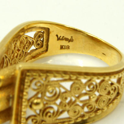 酒井公男（サカイ キミオ）K18ダイヤモンドリング D0.199ct　＃12　唐草模様　鑑別保証書有り　レディース（中古）