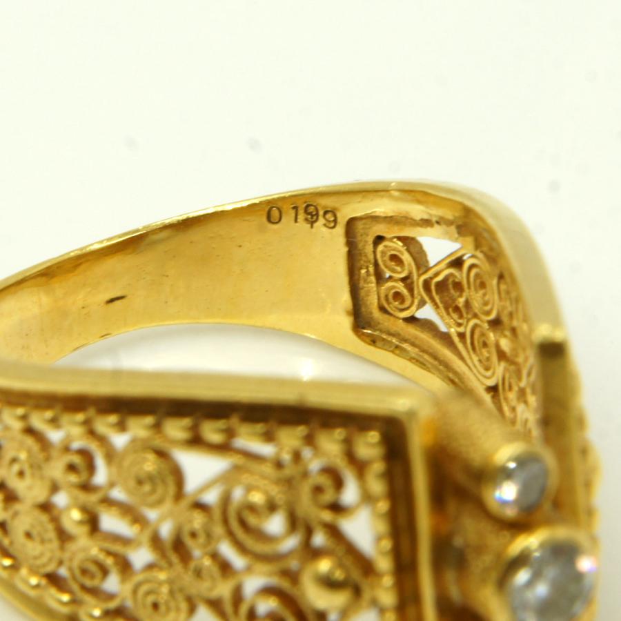 酒井公男（サカイ キミオ）K18ダイヤモンドリング D0.199ct　＃12　唐草模様　鑑別保証書有り　レディース（中古）