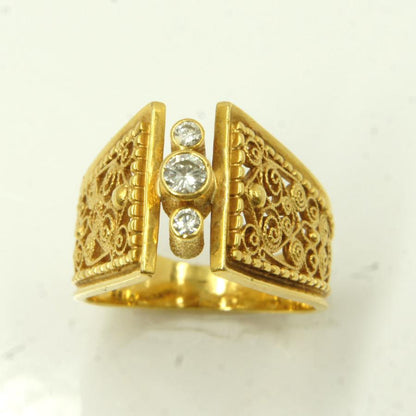 酒井公男（サカイ キミオ）K18ダイヤモンドリング D0.199ct　＃12　唐草模様　鑑別保証書有り　レディース（中古）