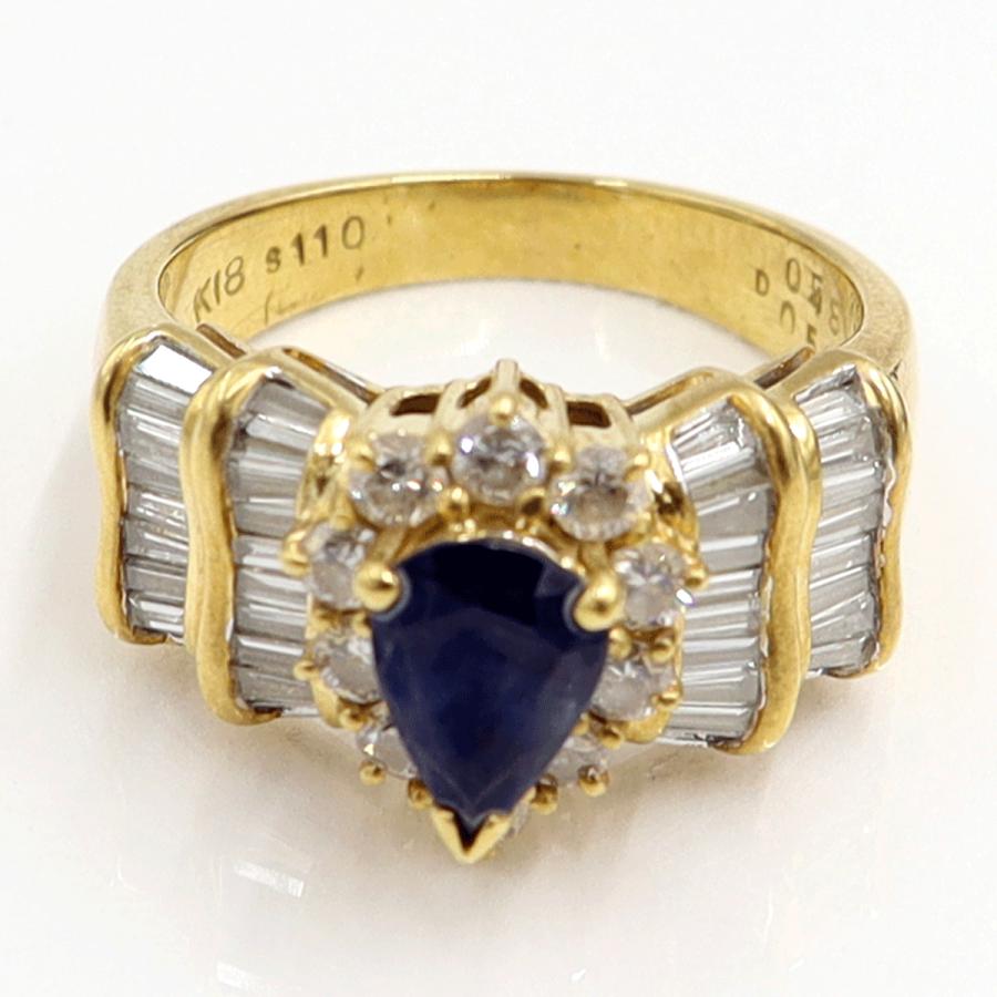 K18サファイアダイヤモンドリング　S1.10ct　D0.99ct　リングサイズ13号　重量8.33ｇ(石の重量含む)　レディース（中古）