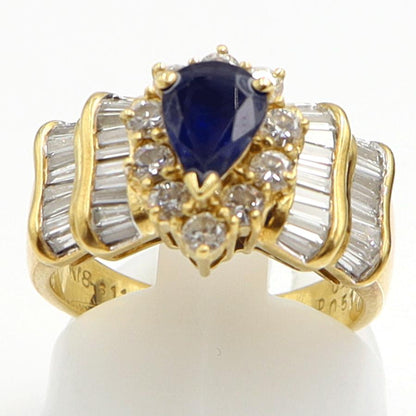 K18サファイアダイヤモンドリング　S1.10ct　D0.99ct　リングサイズ13号　重量8.33ｇ(石の重量含む)　レディース（中古）