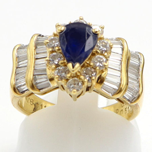 K18サファイアダイヤモンドリング　S1.10ct　D0.99ct　リングサイズ13号　重量8.33ｇ(石の重量含む)　レディース（中古）